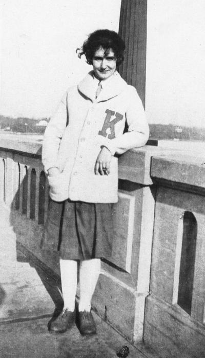 Carrol, Elizabeth (Betty), Alumna, pictured in letter sweater