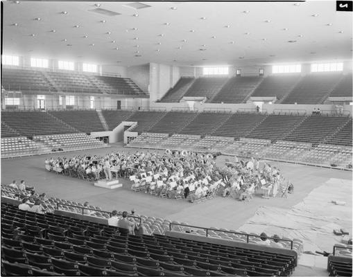 Orchestra (?) rehearsing in Memorial Coliseum