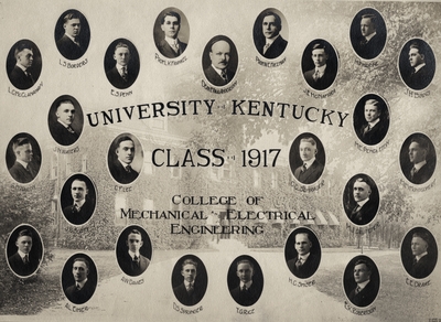 A composite print of the University of Kentucky Class of 1917 College of Mechanical Electrical Engineering. Included in this print are portraits of 