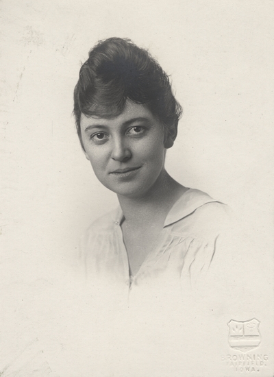 A portrait of an unidentified lady by Browning Fairfield of Iowa. This image was found pasted on the back of page 107 of 