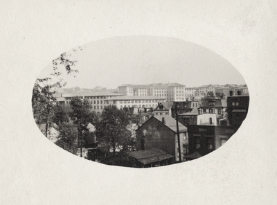 An image of an unidentified city skyline. This print was found among the 