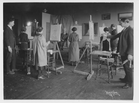 Students in an art class; Wirkliffe Moore at far right; Photographer: Young and Carl, Cincinnati, Ohio