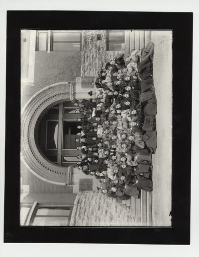 Women enrolled in the A & M College on the steps of the Gillis Building