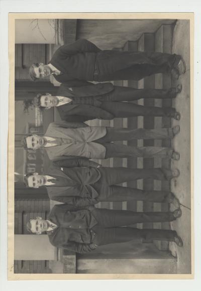 Mining and metallurgical engineering graduate students, Class of 1931; From left to right: B. J. Haefling, J. D. Lancaster, R. K. Thornberry, J. A. Purnell, and E. C. Brandenburg