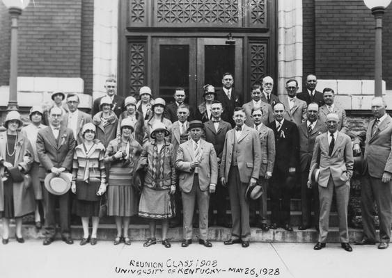 Class of 1908 reunion, University of Kentucky; negative from L. E. Nollau collection; names of individuals listed on photographic  sleeve