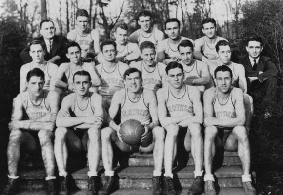 Head Coach Adolph Rupp pictured with members of the 1931 basketball team, his first season at the University of Kentucky