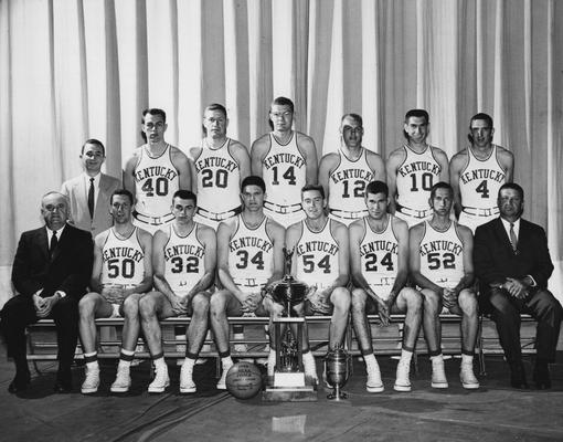 Basketball team photo, 1957-58 season, NCAA national champions; names of individuals listed on photograph sleeve