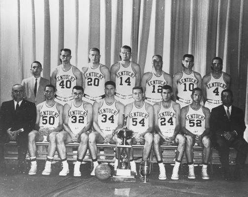 Basketball team photo, 1957-58 season, NCAA national champions; names of individuals listed on photograph sleeve
