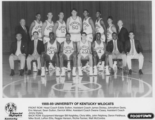 Basketball team photo, 1988-89 season; names of individuals listed on photograph sleeve