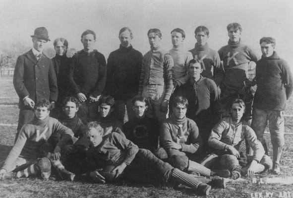 Unidentified members of the 1899 Kentucky State College football team; photographer:  R. L. McGlure and Jacob Inglewood; photo appears on page 36 in the 1901 Kentuckian