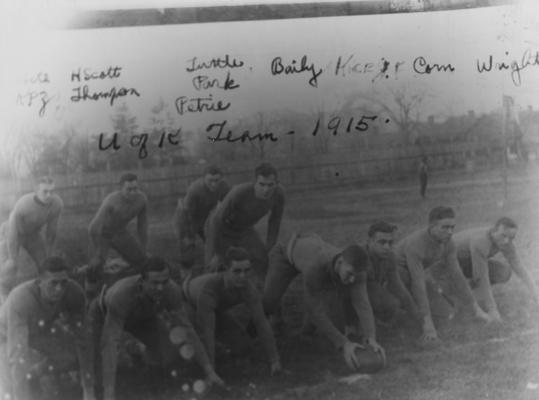Members of the 1914 State University football team; names of individuals listed on photograph sleeve