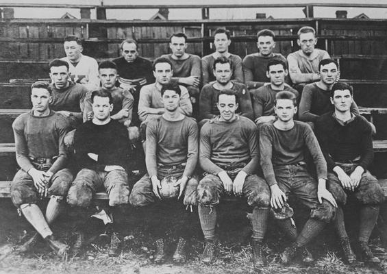 Football team photo, unidentified freshman members of the 1915 team; photographer:  Lexington Herald-Leader; photo appears on page 126 in the 1916 Kentuckian