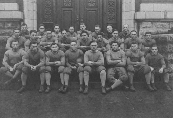 UK football team, 1917; photo appears in the 1918 Kentuckian, page 207; pictured in front of Administration Building