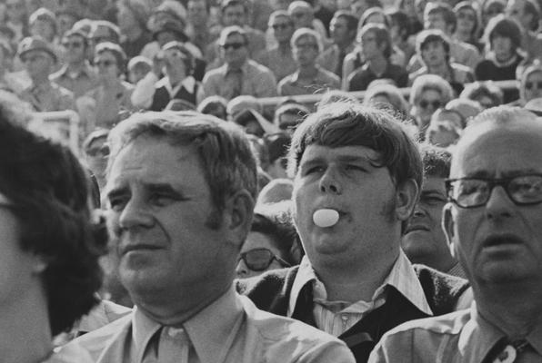 Photo of UK student and fan, Keith Steer, in the stands watching the UK versus Virginia Tech game, November 01, 1971; Lexington Herald-Leader photo, David Perry, photographer