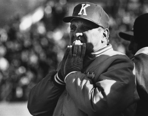 UK Head football coach Jerry Claiborne (1982-89) on sideline during unidentified game