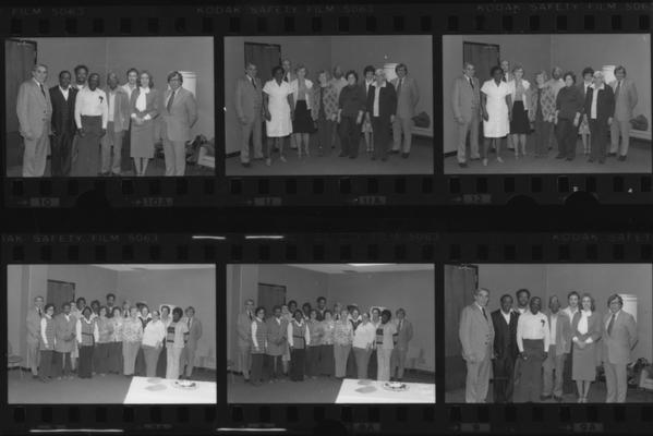 Groups of Service Award recipients, Student Center Auxiliary Services, 1980; proof sheet with eight separate photos