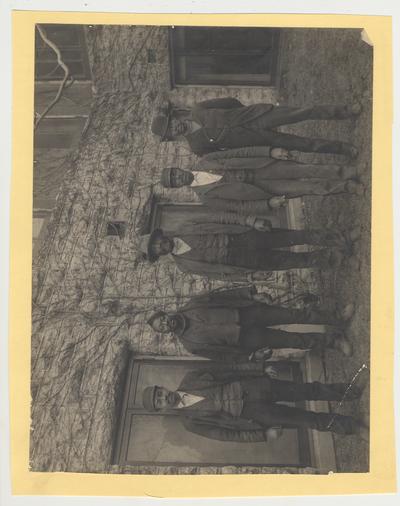 Five unidentified male African - American janitors of the Kentucky State University standing near the Chemistry building