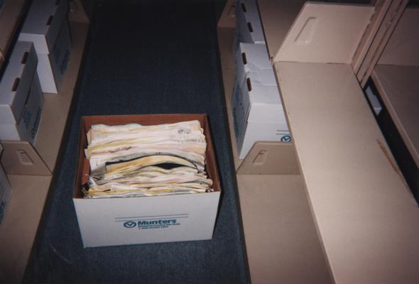 Administration Building fire, May 15, 2001; records returned from Munters Corp. Recovery company at the temporary housing at Upper and Pine Streets