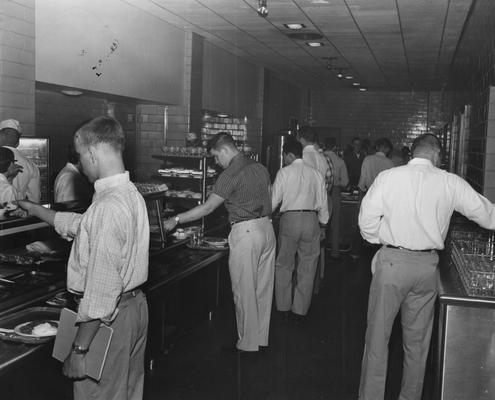 Students getting food in the Donovan Hall Cafeteria; Public Relations photo