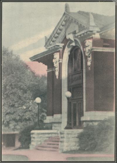 The Carnegie Library which was named for its benefactor, Andrew Carnegie and was completed in 1908, opened in 1909 and destroyed in 1967 to make room for two projects:  the Patterson Office Tower and the White Hall Classroom building, This print appears on page 17 in the 1925 yearbook 