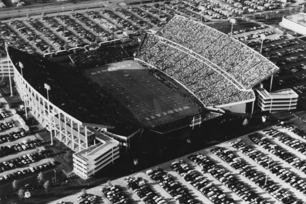 Aerial view of Commonwealth Football Stadium during a football game. This image was used for the 