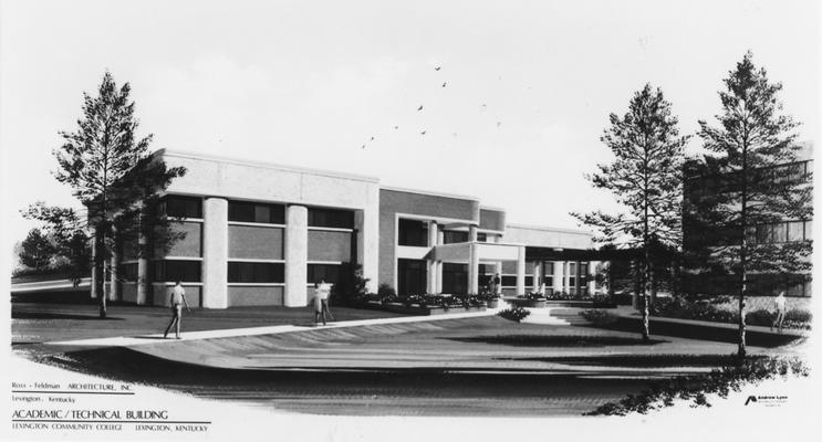 Architect's sketch of the Academic/Technical Building. Illustrator: Andrew Lynn. Architects: Ross and Feldman Architecture, Inc