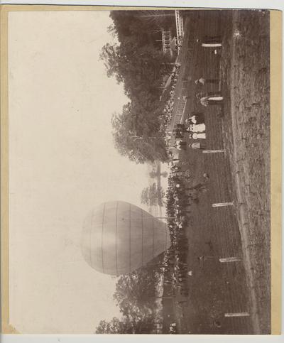 Scene of State College Cadet encampment with hot air ballon.  Clyffeside Park near Ashland