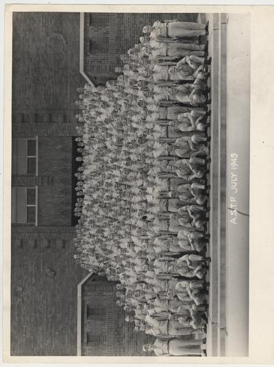 Army Specialized Training Program enrollees, July 1945.  Coordinated by the College of Engineering.  Funkhouser building is in the background