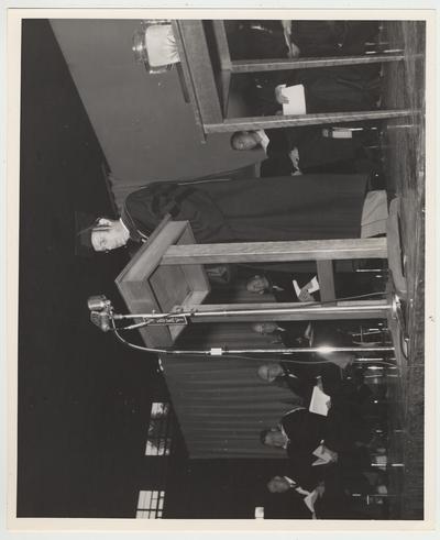 An unidentified speaker at Frank Dickey's inauguration ceremony in Memorial Coliseum