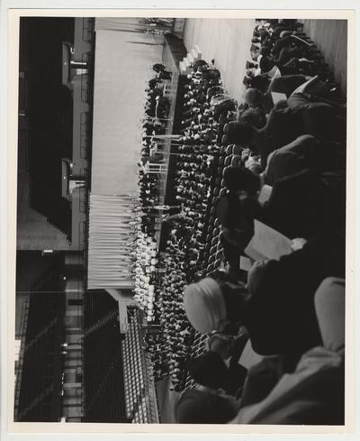 An overhead shot of President Frank Dickey's inauguration at Memorial Coliseum