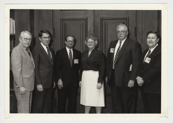 The Experimental Program to Stimulate Competitive Research fourth annual meeting.  From left to right: United States Senator Wendell Ford, President Roselle, L. Daniels, Mary Good, R. Greene, and L. Peters