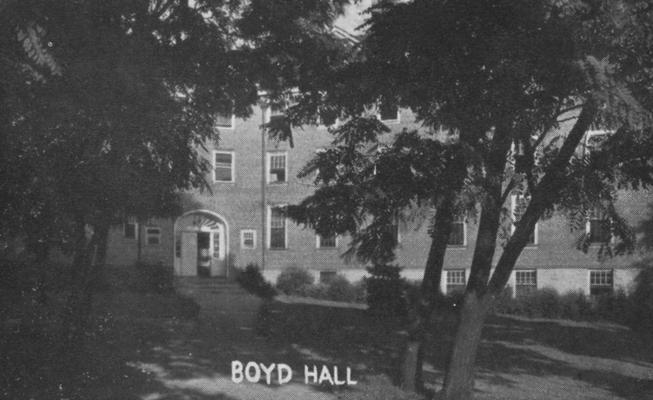 Front of Boyd Hall, a woman's dormitory. Boyd Hall was built in 1925 and was named after Cleona Boyd