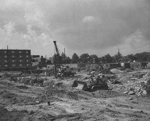Construction of Haggin Hall. Haggin Hall was named after James B. Haggin and dedicated on September 16, 1960. Received August 5, 1959 from Public Relations