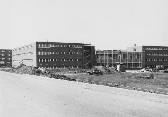 Construction of Haggin Hall is nearing completion. Haggin Hall was dedicated on September 16, 1960 and was named after James B. Haggin. Received June 7, 1960 from Public Relations