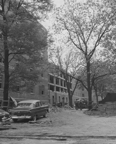 Construction of Keeneland Hall, a woman's dormitory. Keeneland Hall was named after the Keeneland Foundation which donated $200,000 and on October 17, 1955, it was dedicated to the foundation