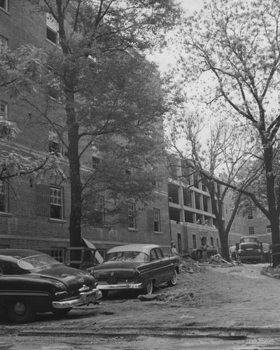 Construction of Keeneland Hall, a woman's dormitory. Keeneland Hall was named after the Keeneland Foundation which donated $200,000 and on October 17, 1955, it was dedicated to the foundation