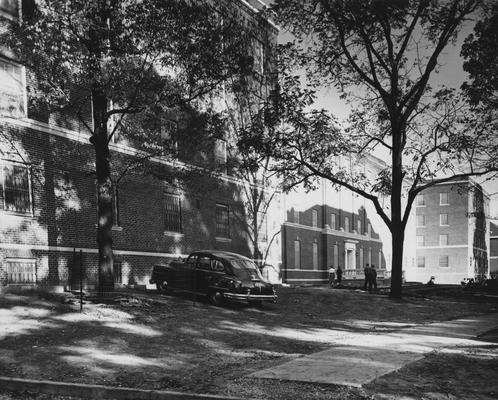 Keeneland Hall, a woman's dormitory, is nearing completion. Keeneland Hall was named after the Keeneland Foundation which donated $200,000 and on October 17, 1955, it was dedicated to the foundation. Photographer: John Mitchell