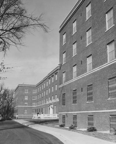 The front side of Keeneland Hall, a woman's dorm. Keeneland Hall was named after the Keeneland Foundation which donated $200,000 and on October 17, 1955, it was dedicated to the foundation