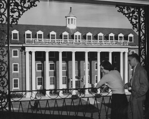 Construction of Kinkead Hall, a men's dormitory. Kinkead Hall was built in 1929 and was named after William B. Kinkead. This photo appears on page 24 of the 1956-1957 