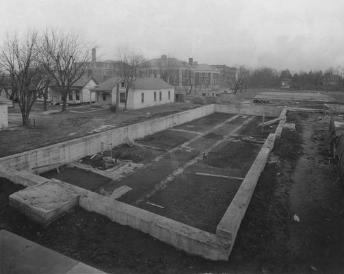 Construction of Breckinridge Hall, Kinkead Hall, and Bradley Hall in 1929. Construction of Bowman Hall was not until after World War II. Received February 7, 1929 from the Superintendents Office