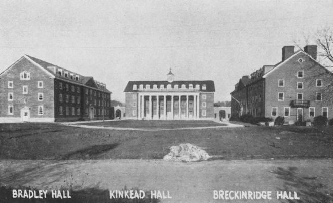 Left to right: Bradley Hall (1921), Kinkead Hall (1929), and Breckinridge Hall (1929)