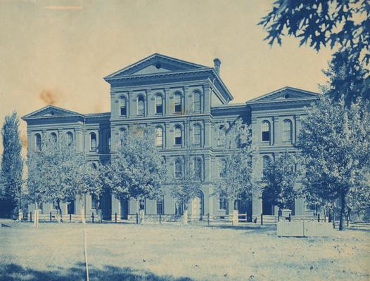 View of the front side of White Hall, with the Administration building to the left.  The 