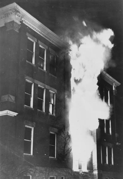 Frazee Hall being destroyed by a fire on January 24, 1956. 