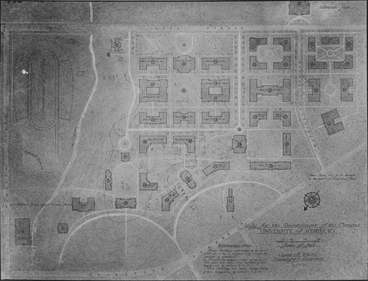 This plan shows the buildings that will be destroyed (shown in outline only), buildings that will remain with this plan (shown crosshatched and designated with letters 