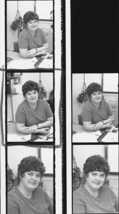 A proof sheet of an unidentified staff member, inside the Gaines Center