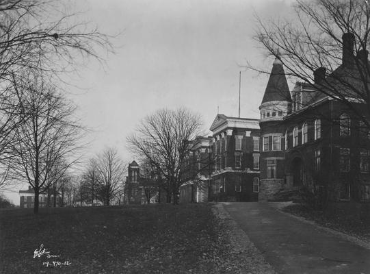 Photograph taken from Administration Drive (looking north). From left to right: Education Building, now Frazee Hall, Alumni Hall (Gymnasium), Administration Building-Old Science and Late Law Building, and Gillis Building, shown in the 1920 