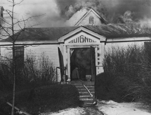 Fire destroyed the Guignol Theater on Euclid Avenue in 1947. This image is in the C. J. Magazine, Issue June 22, on page 24, image number one. Photographer: W. E. Sutherland