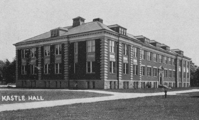 A small image of Kastle Hall. Kastle Hall was built in 1910 and named after Joseph Kastle