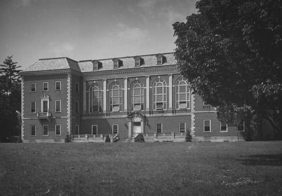Exterior of the front of the Margaret I. King Library with porch, now it has no porch