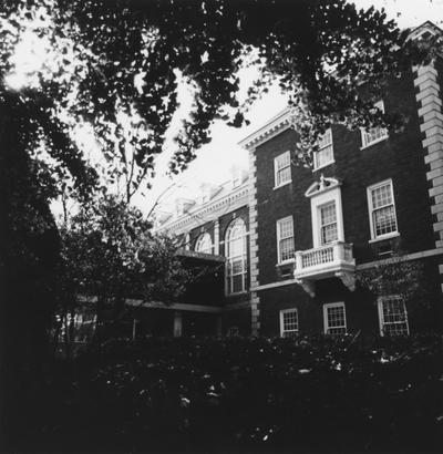 Back side of Margaret I. King Library South exterior with bridge. This photo appeared on the cover of 